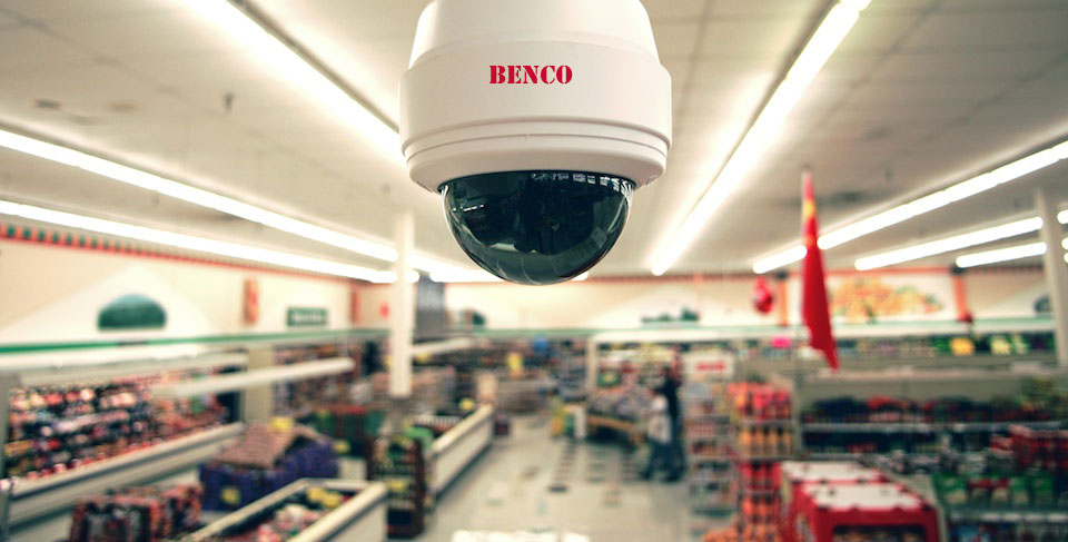 Security camera in grocery store, close-up